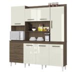 Cozinha Compacta 7 Portas 3 Gavetas Mirela Âmbar e Off White