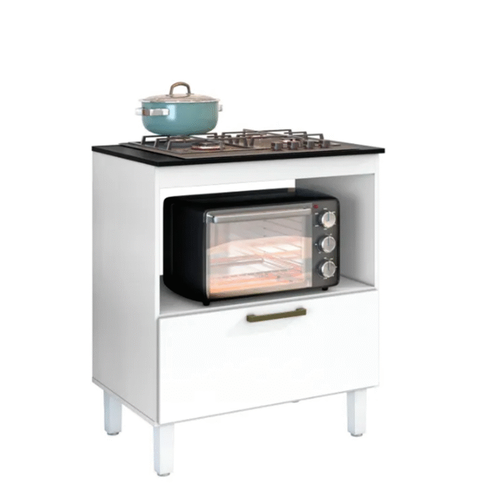 Balcão para Cooktop 4 Bocas 1 Porta Master Nature e Branco - Imagem 1