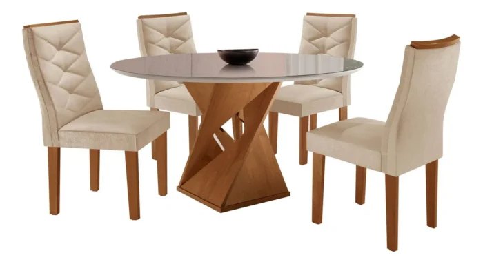 Conjunto de Mesa de Jantar com Tampo de Vidro e 4 Cadeiras - Imagem 4