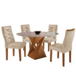Conjunto Sala De Jantar Mesa Tampo Redondo Plus Vidro