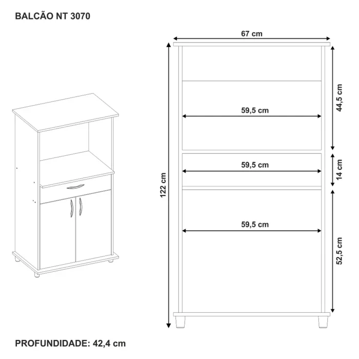 Balcão Multiuso 2 Portas 1 Gaveta Índia Nogal e Branco - Imagem 4
