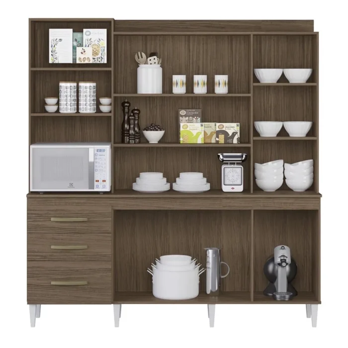Cozinha Compacta 7 Portas 3 Gavetas Mirela Âmbar e Off White - Imagem 2