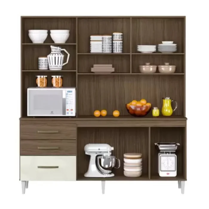 Cozinha Compacta 7 Portas 3 Gavetas Mirela Âmbar e Off White - Imagem 4
