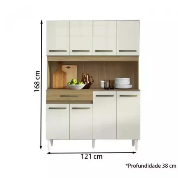 Cozinha Compacta 8 Portas 1 Gaveta Cleo Atacama e Off White - Imagem 2