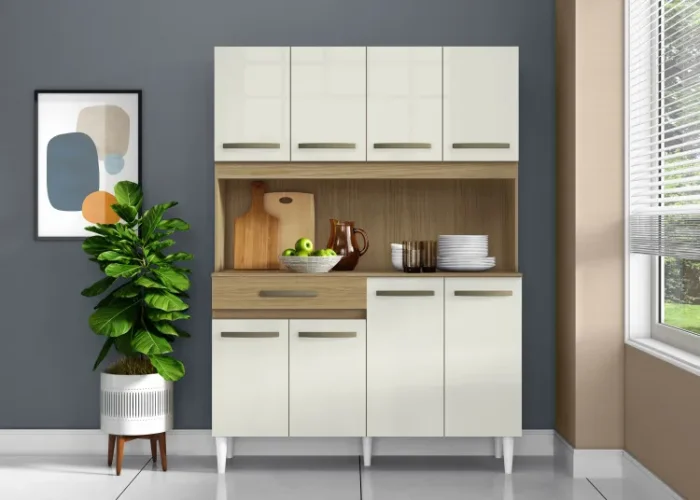 Cozinha Compacta 8 Portas 1 Gaveta Cleo Atacama e Off White - Imagem 6