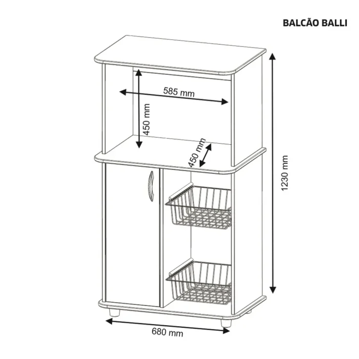Balcão Multiuso 2 Portas 1 Gaveta Índia Nogal e Branco - Imagem 4