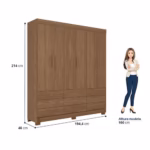 Guarda roupa Cas Star 6 portas 9 gavetas com espelho JATOBA - Imagem 2