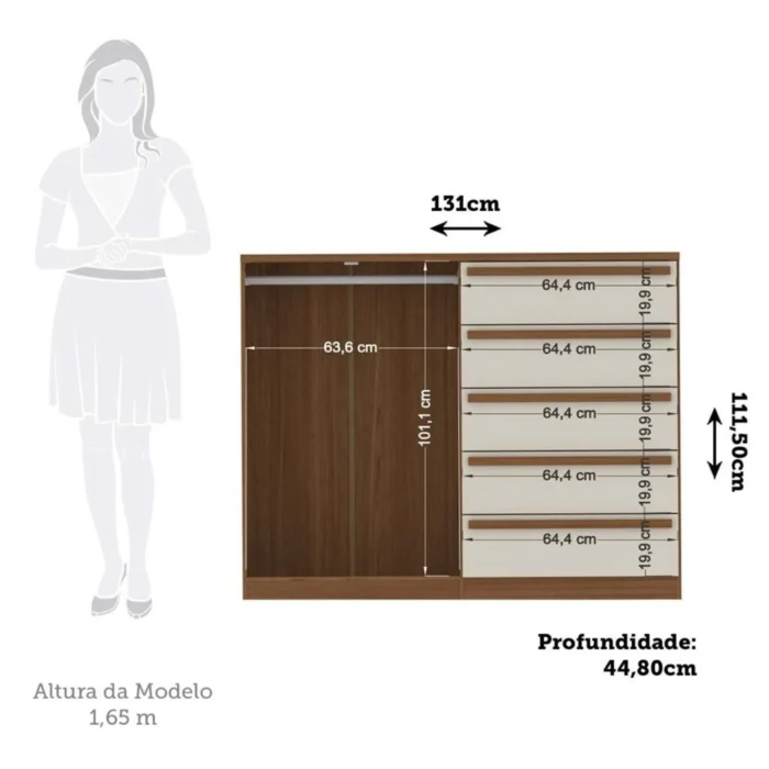 Cômoda 2 Portas 5 Gavetas Málaga - Imagem 3