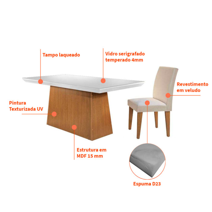 Mesa de Jantar Retangular Com Tampo de Vidro Luna - Imagem 4