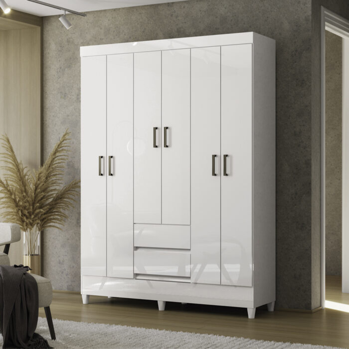 Guarda roupa Fit 6 portas 2 gavetas Branco - Imagem 2