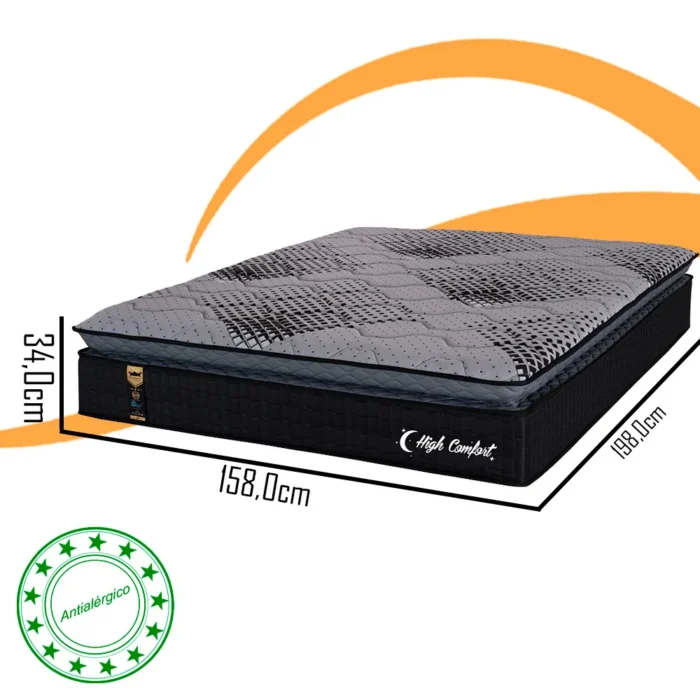 Colchão Queen High Comfort Pillow Preto Malha - Imagem 2