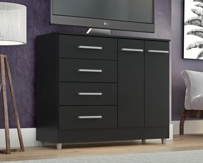 Cômoda 4 Gavetas 2 Portas Gisele Onix - Imagem 2