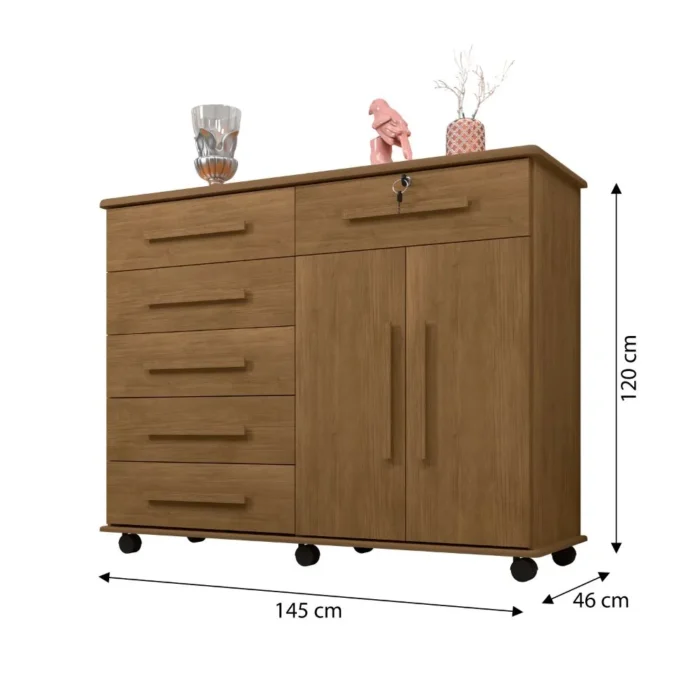 Cômoda 6 Gavetas 2 Portas Gran Luxo Amêndoa - Imagem 3