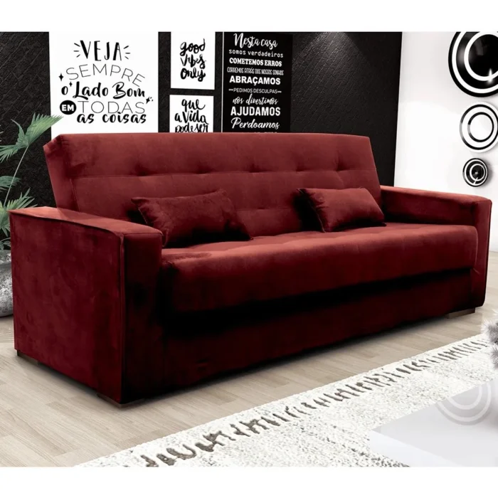 Sofá-Cama 3 Lugares Dinorá Veludo Vinho 222cm - Imagem 2