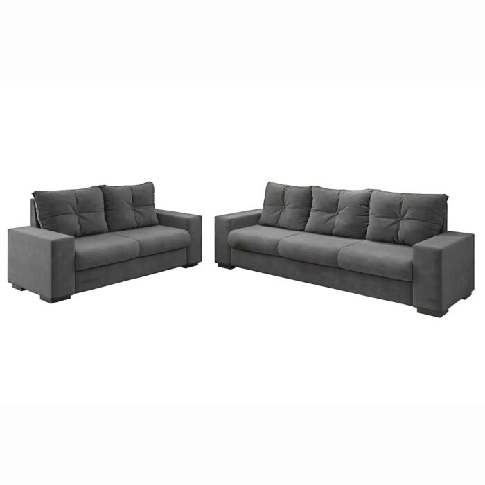 Conjunto de Sofá 2 e 3 Lugares Luminus Veludo Cinza - Imagem 1