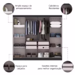 Guarda roupa Master New 8 portas 4 gavetas - Preto - Imagem 5