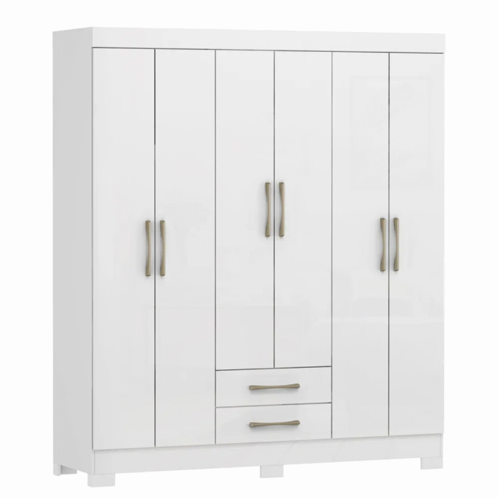 Guarda-Roupa Casal 6 Portas 2 Gavetas Escócia Branco - Imagem 1