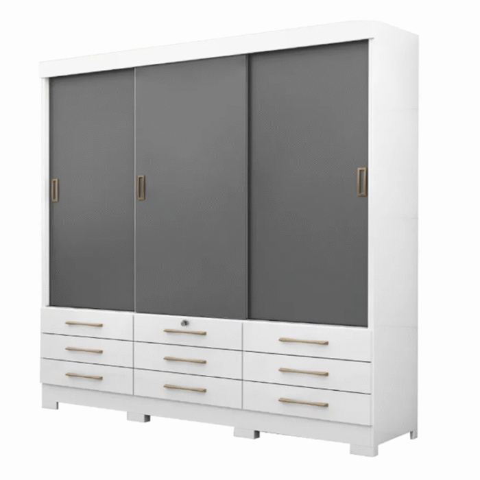 Guarda-Roupa Casal Flex 3 Portas 9 Gavetas New Tóquio Branco - Imagem 1