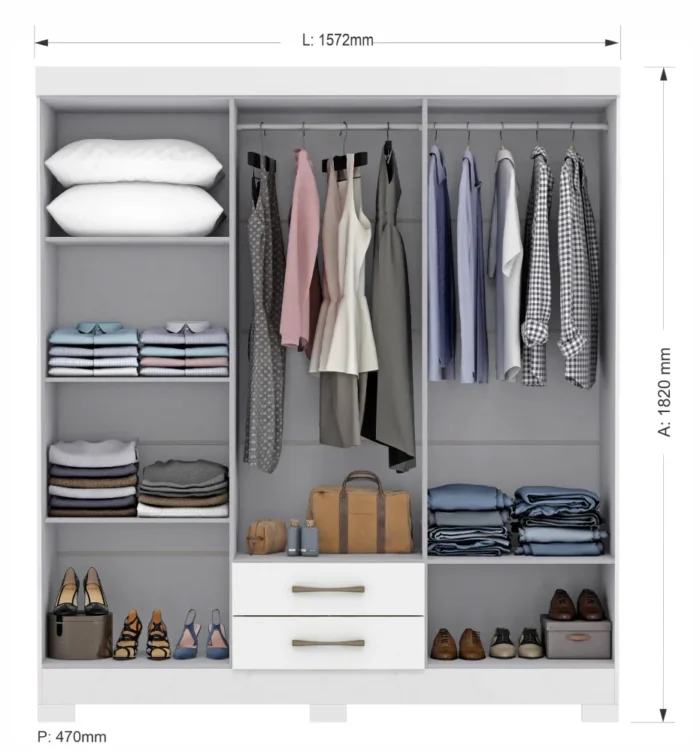 Guarda-Roupa Casal 6 Portas 2 Gavetas Escócia Branco - Imagem 2