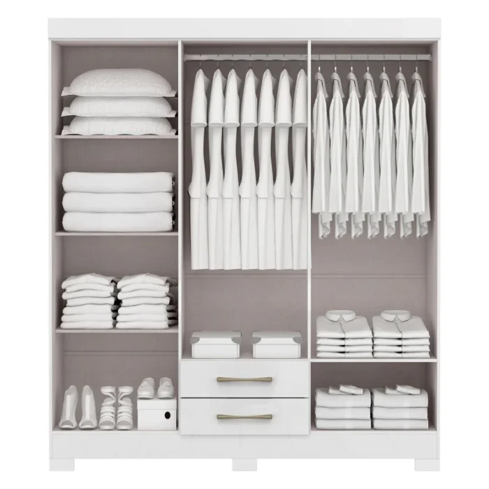 Guarda-Roupa Casal 6 Portas 2 Gavetas Escócia Branco - Imagem 3