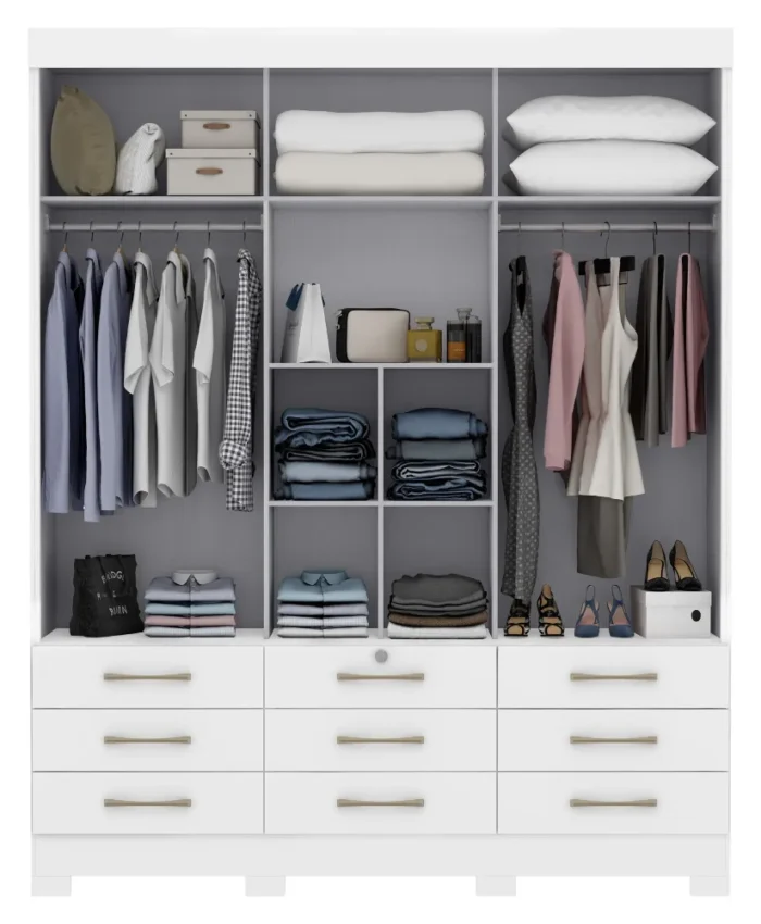 Guarda-Roupa Casal Flex 3 Portas 9 Gavetas New Tóquio Branco - Imagem 2