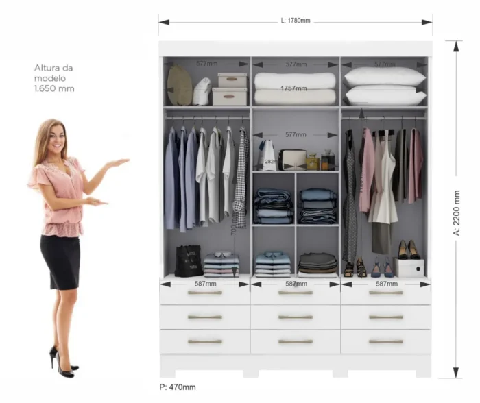 Guarda-Roupa Casal Flex 3 Portas 9 Gavetas New Tóquio Branco - Imagem 3