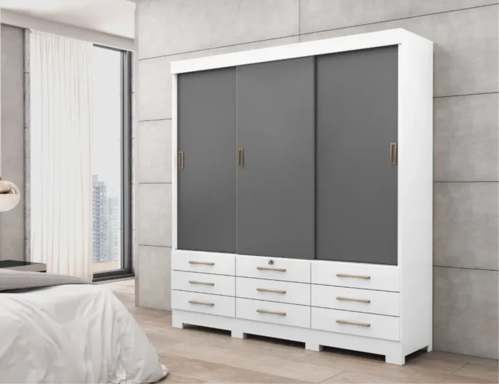 Guarda-Roupa Casal Flex 3 Portas 9 Gavetas New Tóquio Branco - Imagem 5