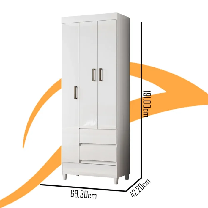 Guarda roupa Fit 3 portas 2 gavetas Branco - Imagem 3