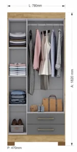 Guarda-Roupa Solteiro 3 Portas 2 Gavetas - Imagem 2
