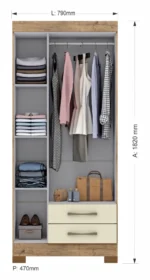 Guarda-Roupa Solteiro 3 Portas 2 Gavetas Escócia Ipê - Imagem 2