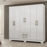 Guarda-Roupa Casal 6 Portas 2 Gavetas Escócia Branco - Imagem 4