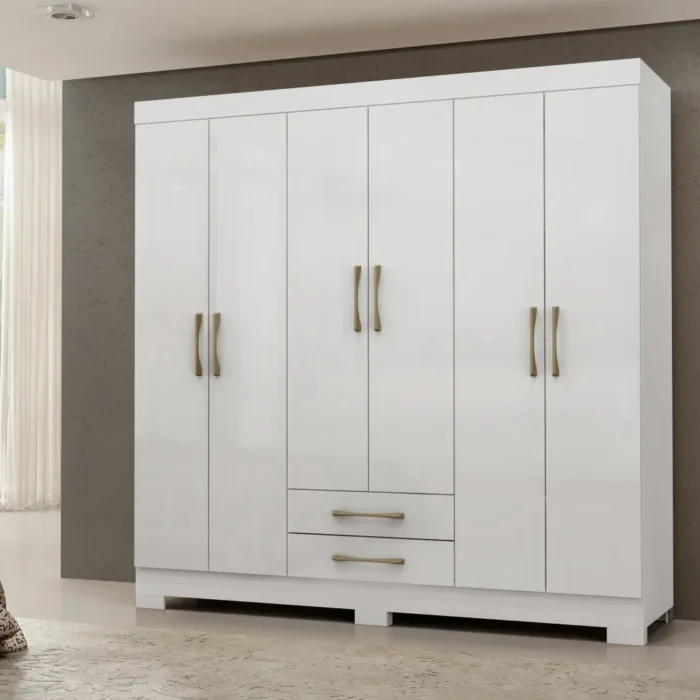 Guarda-Roupa Casal 6 Portas 2 Gavetas Escócia Branco - Imagem 4