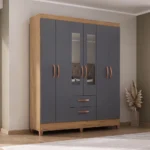 Guarda Roupa Solteiro com Espelho 6 Portas 2 Gavetas - Atualle - Imagem 3