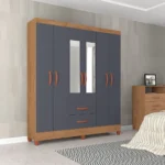 Guarda Roupa Solteiro com Espelho 6 Portas 2 Gavetas - Atualle - Imagem 4