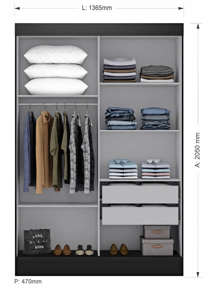Guarda-Roupa Solteiro Flex 2 Portas 2 Gavetas - Preto - Imagem 2