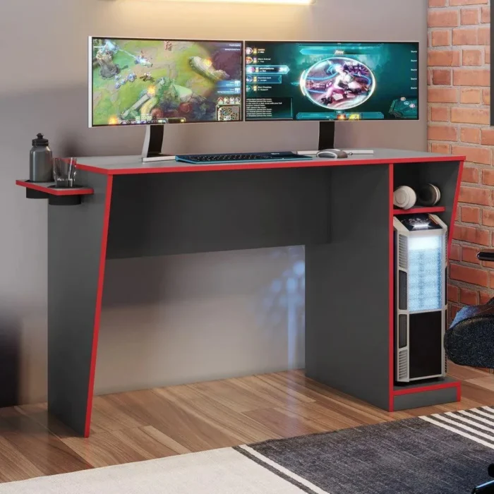 Mesa Gamer Cyber Grafite e Vermelho - Imagem 2