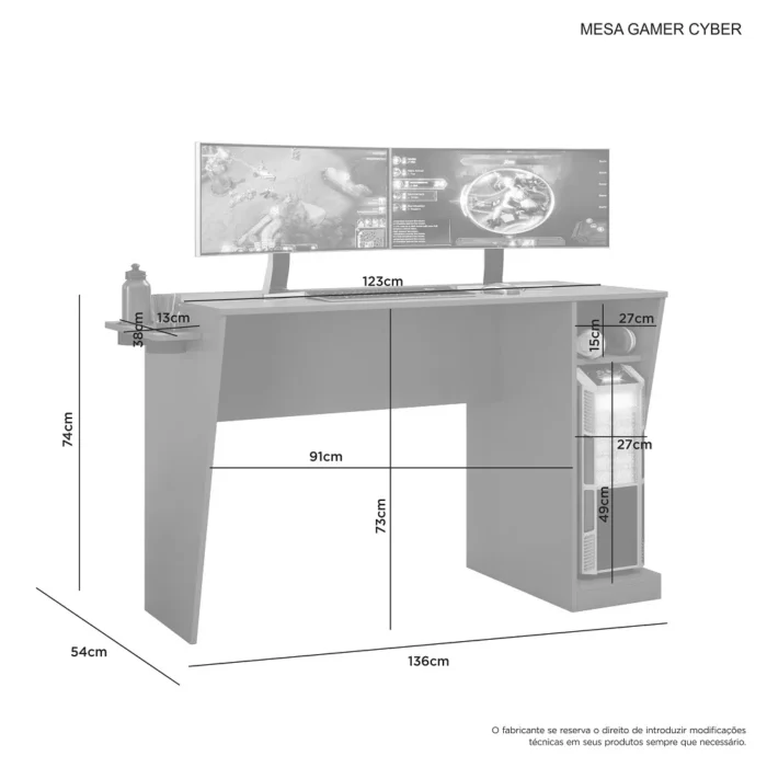 Mesa Gamer Cyber Grafite e Verde - Imagem 2