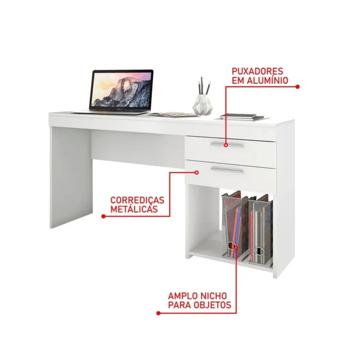 Mesa de Escritório 2 Gavetas Branco - Imagem 3
