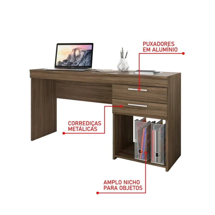 Mesa de Escritório 2 Gavetas Nogal - Imagem 2