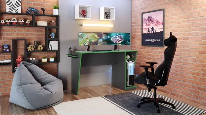 Mesa Gamer Cyber Grafite e Verde - Imagem 4