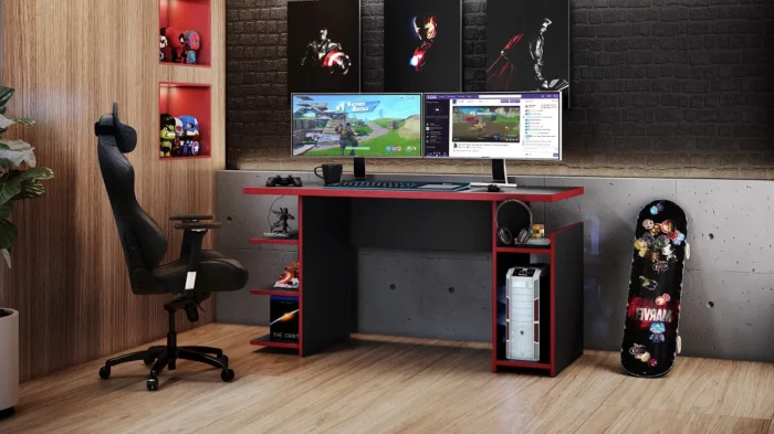 Mesa Gamer London Preto e Vermelho - Imagem 3
