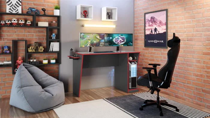 Mesa Gamer Cyber Grafite e Vermelho - Imagem 3