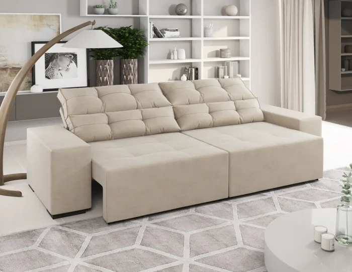 Sofá 4 Luagres Retrátil e Reclinável Bell Pastel 230cm - Imagem 2