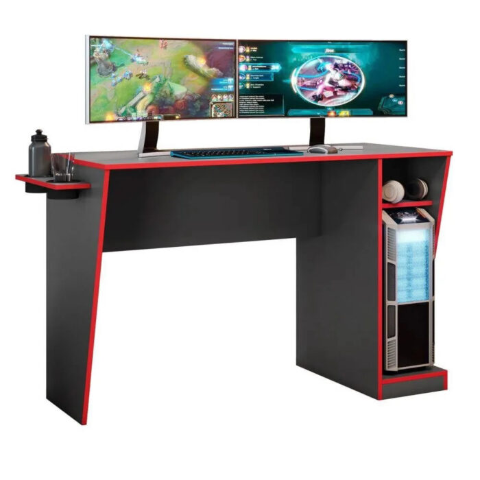 Mesa Gamer Cyber Grafite e Vermelho - Imagem 1